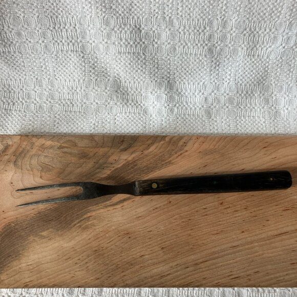 Share Vintage Antique Meat Carving Fork Wood Handle, 12 1/2 in - Picture 3 of 7